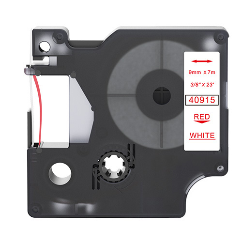 Dymo 40915 compatible labeltape, red on white, 9mm x 7m