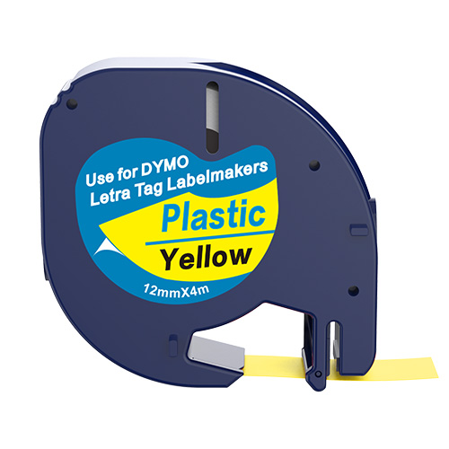 Dymo 91202 compatible labeltape, black on yellow, 12mm x 4m