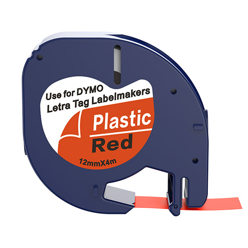 Dymo 91203 compatible labeltape, black on red, 12mm x 4m