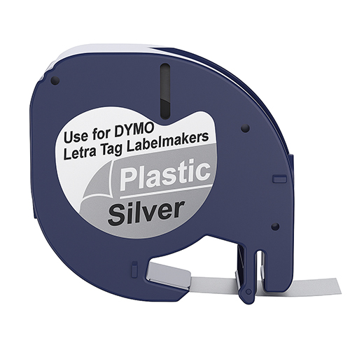 Dymo 91208 compatible labeltape, black on silver, 12mm x 4m
