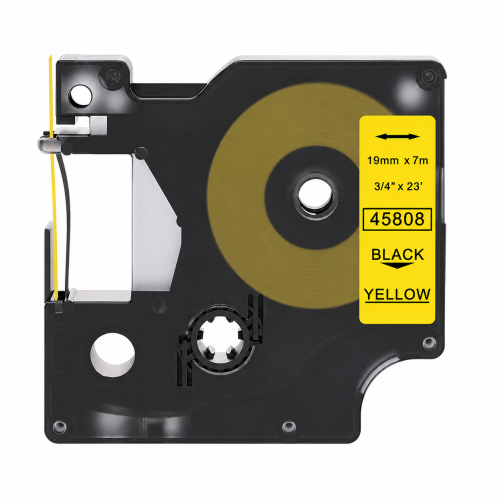 Dymo 45808 compatible labeltape, black on yellow, 19mm x 7m