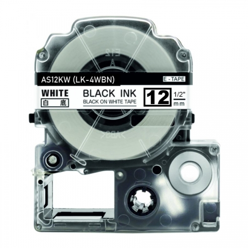 Epson LK-4WBN compatible labeltape, black on white, 12mm x 8m