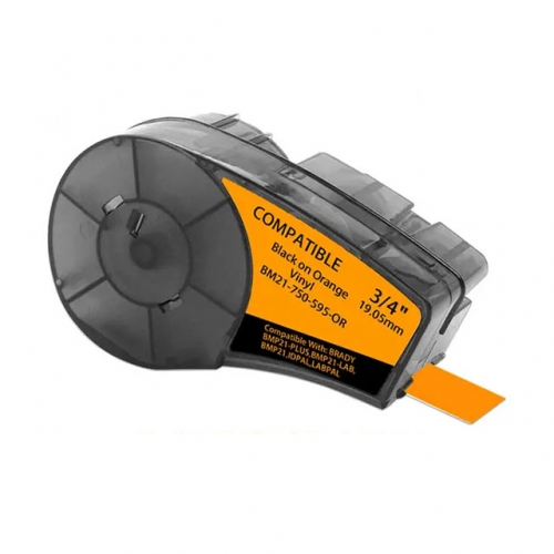 Brady M21-750-595-OR compatible labeltape, black on orange, 19,1mm x 6,4m