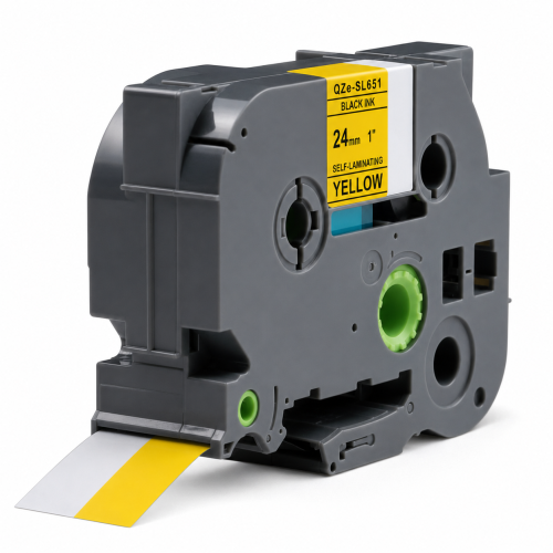 Brother TZe-SL651 compatible labeltape, black on yellow, 24mm x 8m, self laminating
