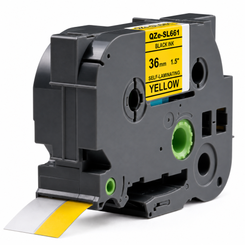 Brother TZe-SL661 compatible labeltape, black on yellow, 36mm x 8m, self laminating